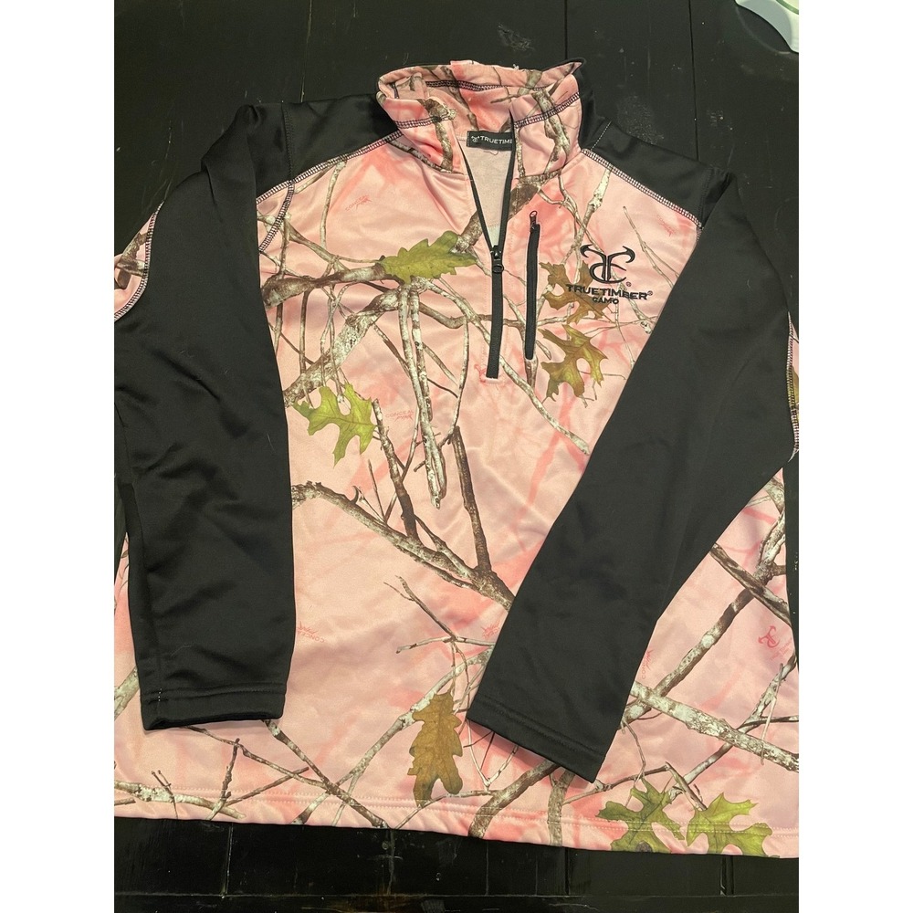 True Timber Pink Camo 1/4 Zip Long Sleeve Pullover Women's Performance Shirt